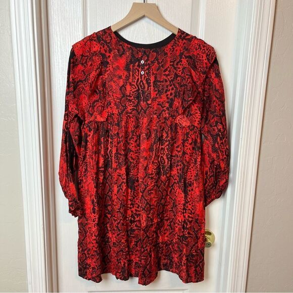 ba&sh Sym Red‎ Snakeskin Print Ruffled Crepe Mini Dress Size XS - Picture 6 of 9